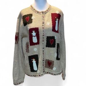 Winter Snowman Themed Sweater Sz Medium P-P 23” Length 23”